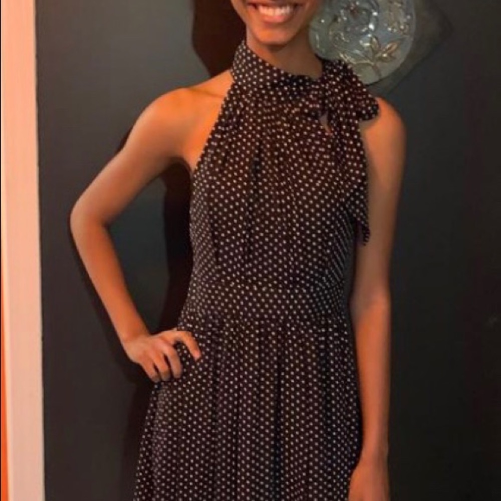 Polka dot high neck dress